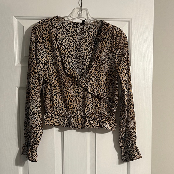 Leopard Print Ruffle Top - Picture 1 of 5